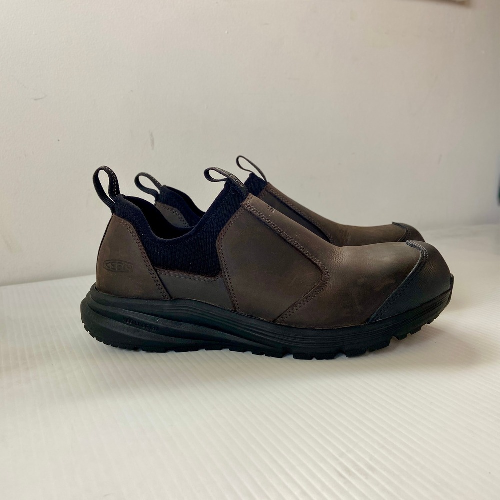 Keen Utility Vista Energy+ Shift Carbon Toe Slip On Brown Leather Mens 10EE Wide